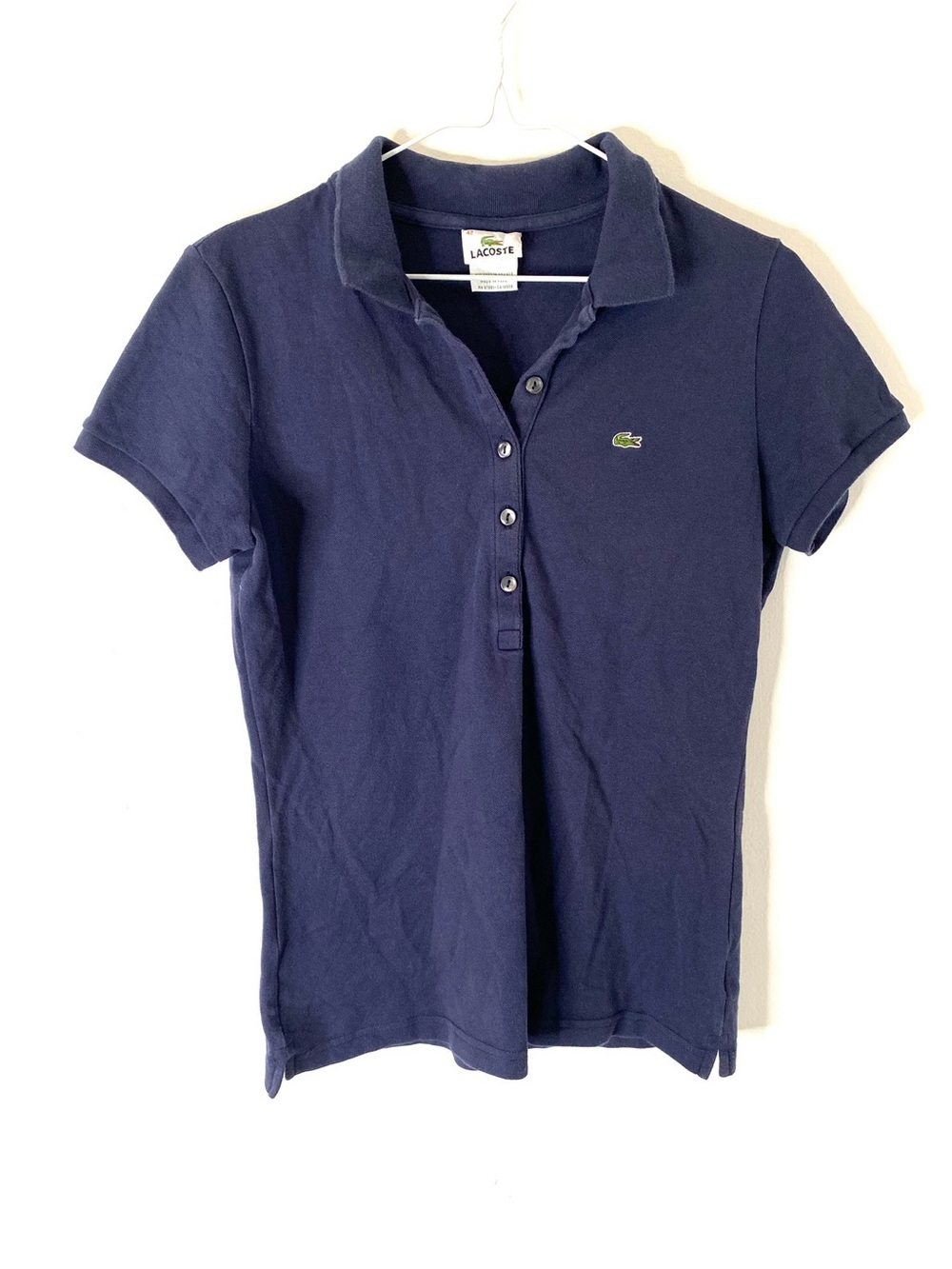 Lacoste Navy Blue Stretch Cotton Piqué Polo Shirt Classic Croc Logo Slim Fit